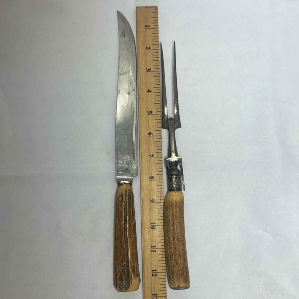 Vintage Antler Handle Knife and Fork Set Carving Set